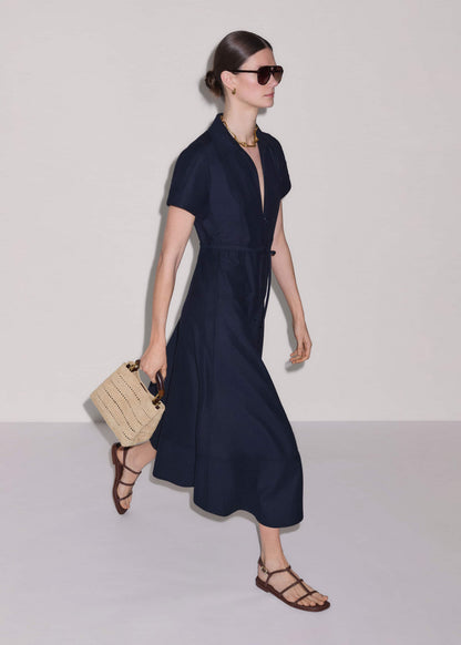 Navy Fit + Flare Shirt Midi Dress | ME+EM Clothing