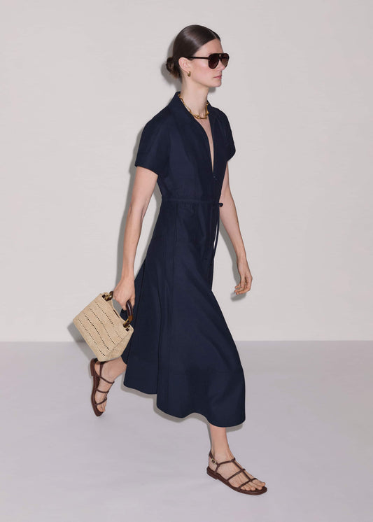 Navy Fit + Flare Shirt Midi Dress | ME+EM Clothing