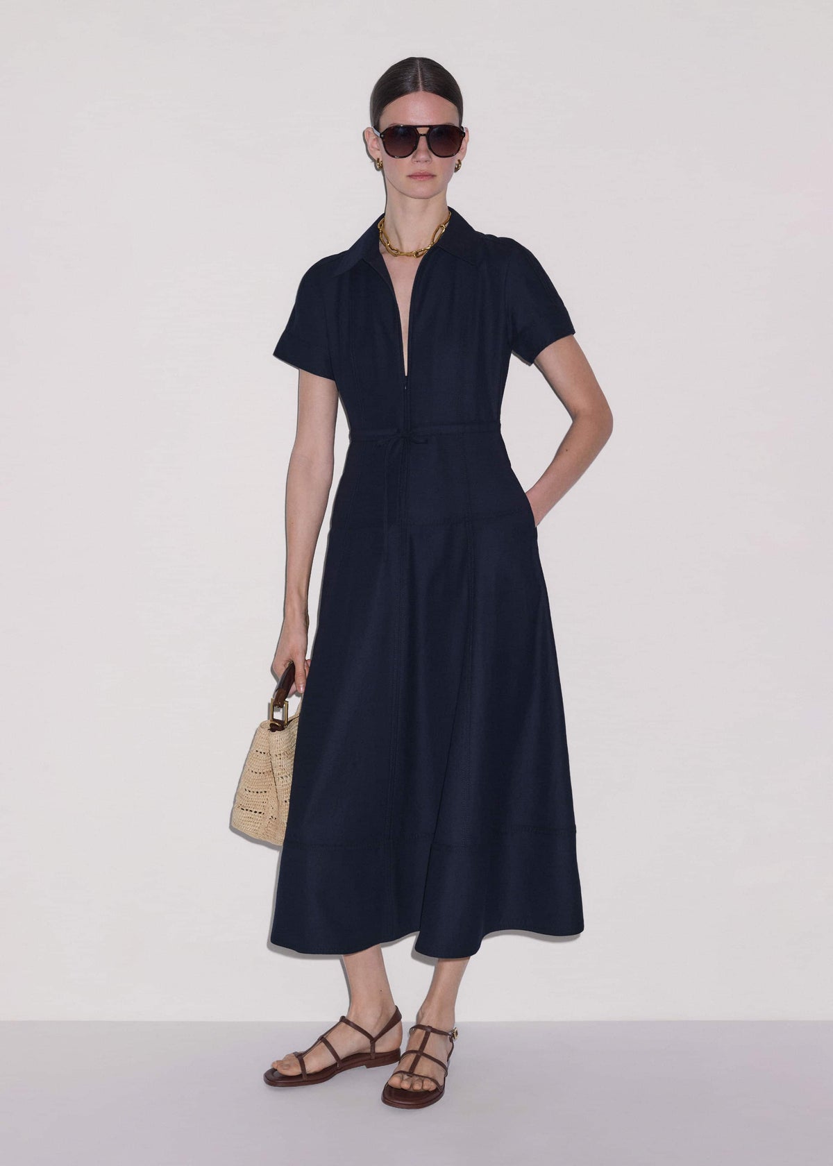 Navy Fit + Flare Shirt Midi Dress | ME+EM Clothing