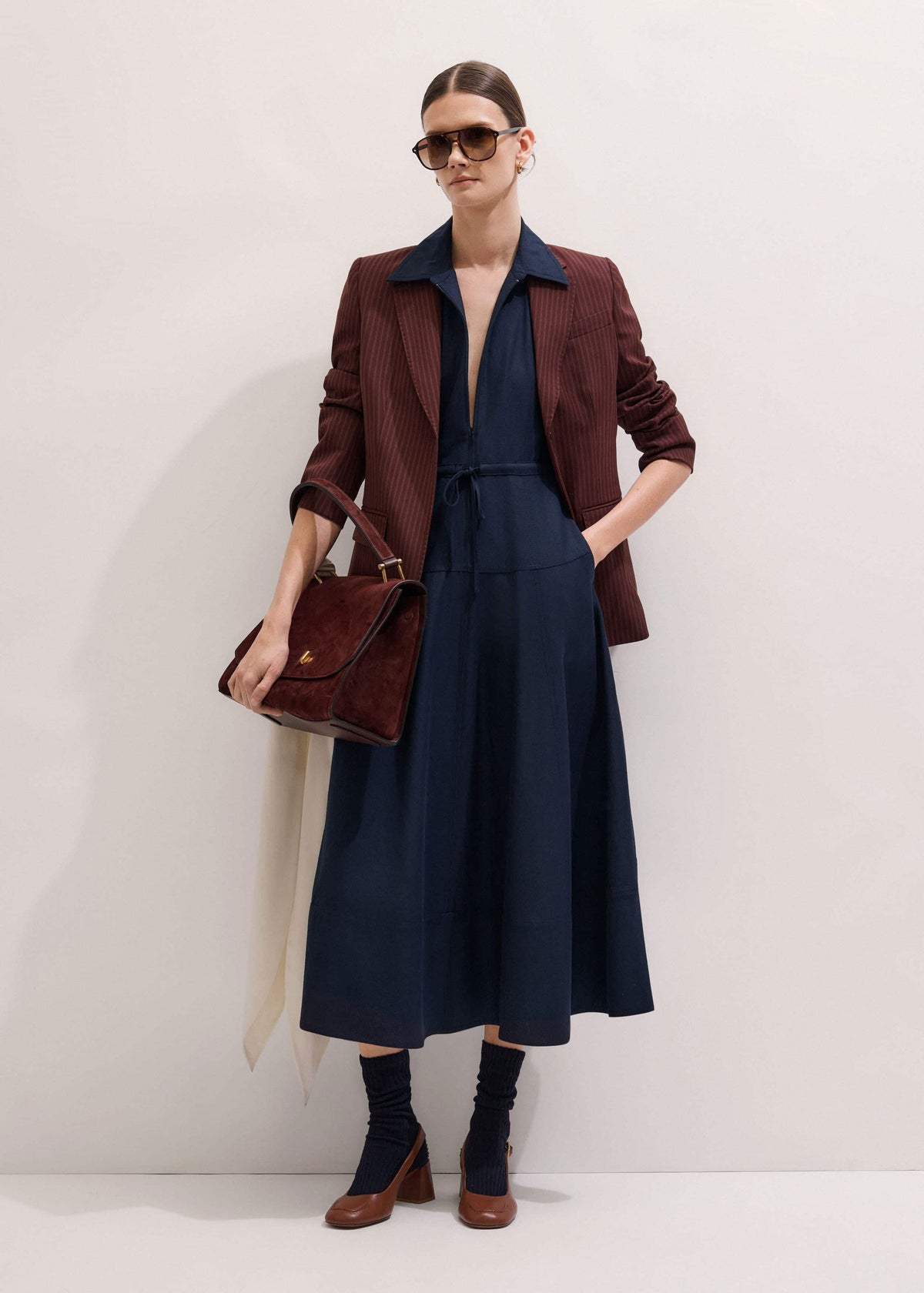 Navy Fit + Flare Shirt Midi Dress | ME+EM Clothing