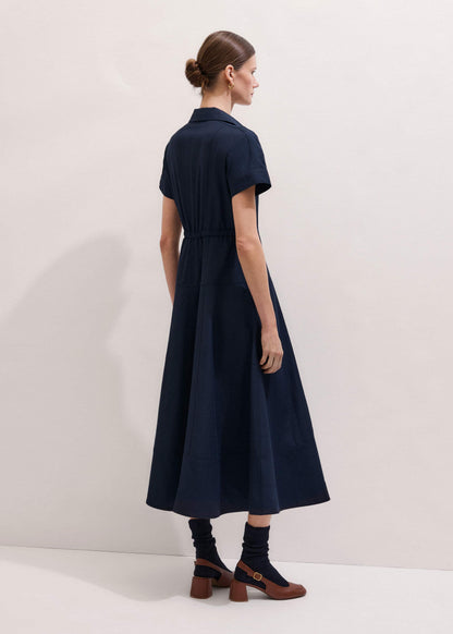 Navy Fit + Flare Shirt Midi Dress | ME+EM Clothing