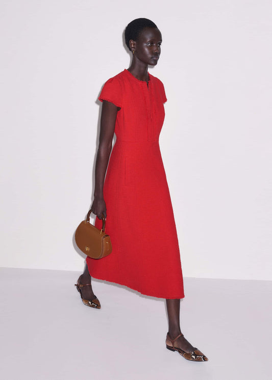 Red Fringe Detail Fit + Flare Midi Dress | ME+EM Clothing