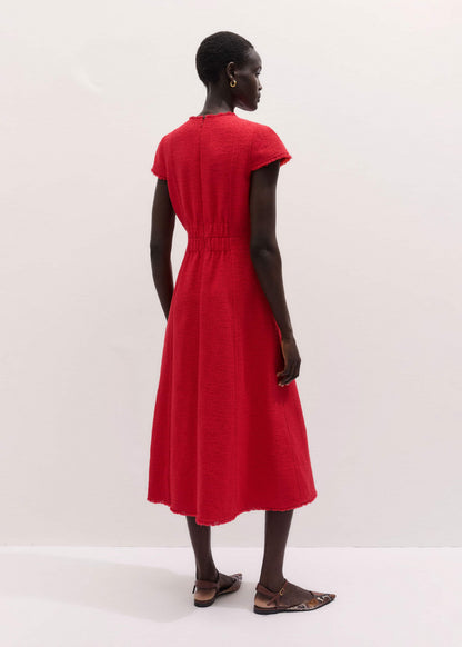 Red Fringe Detail Fit + Flare Midi Dress | ME+EM Clothing