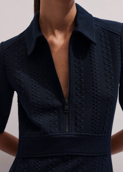 Navy Cable Jacquard Half-Zip Midi Dress | ME+EM Clothing