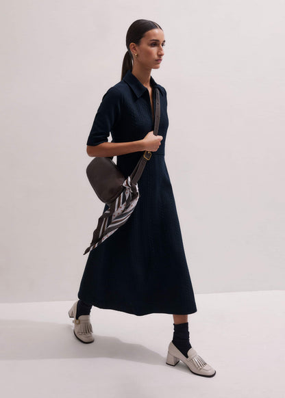 Navy Cable Jacquard Half-Zip Midi Dress | ME+EM Clothing