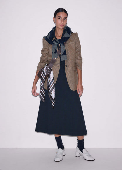 Navy Cable Jacquard Half-Zip Midi Dress | ME+EM Clothing