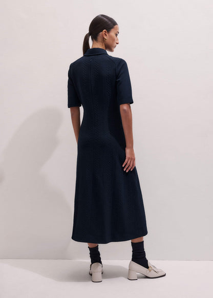 Navy Cable Jacquard Half-Zip Midi Dress | ME+EM Clothing