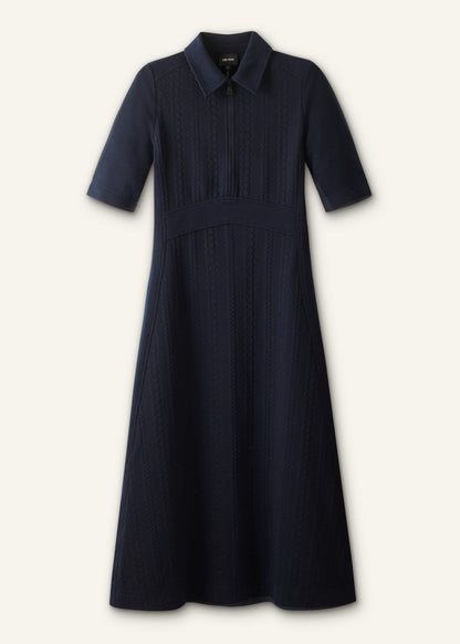 Navy Cable Jacquard Half-Zip Midi Dress | ME+EM Clothing