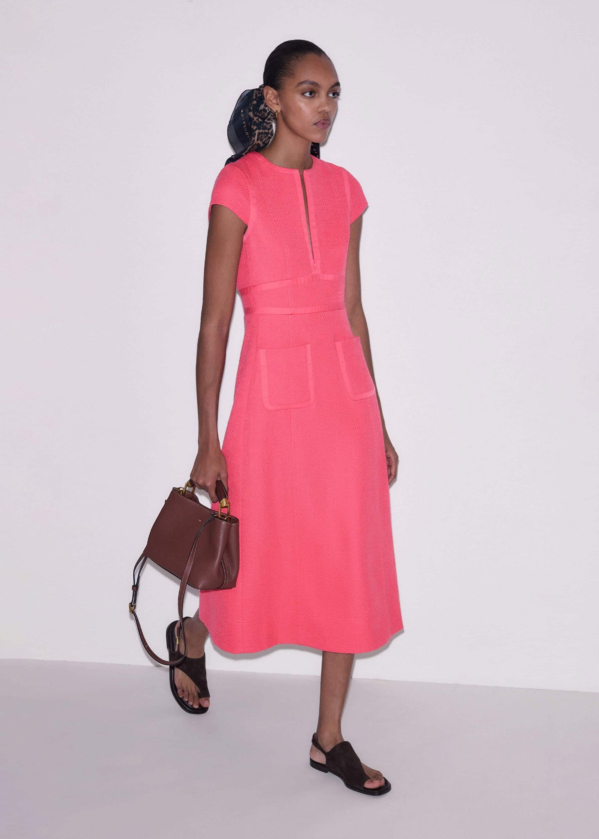 Pink Contrast Binding Fit And Flare Midi Dress | ME+EM Clothing
