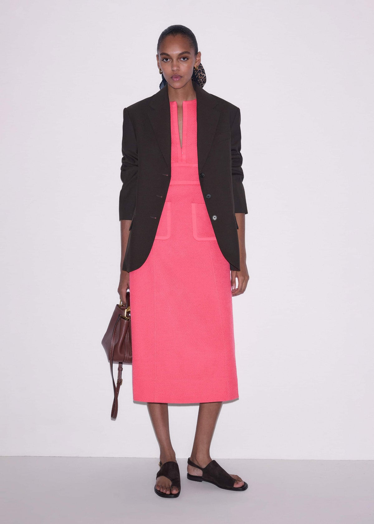 Pink Contrast Binding Fit And Flare Midi Dress | ME+EM Clothing