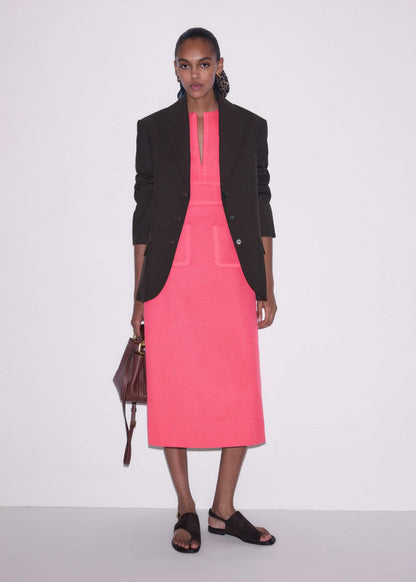 Pink Contrast Binding Fit And Flare Midi Dress | ME+EM Clothing