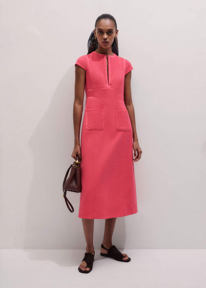 Pink Contrast Binding Fit And Flare Midi Dress | ME+EM Clothing