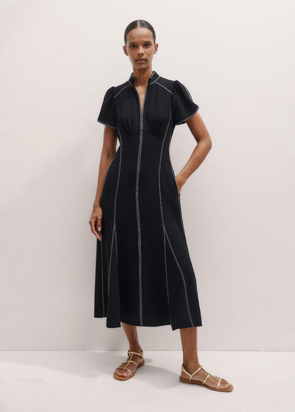 Black Contrast Stitch Midi Dress | ME+EM Clothing