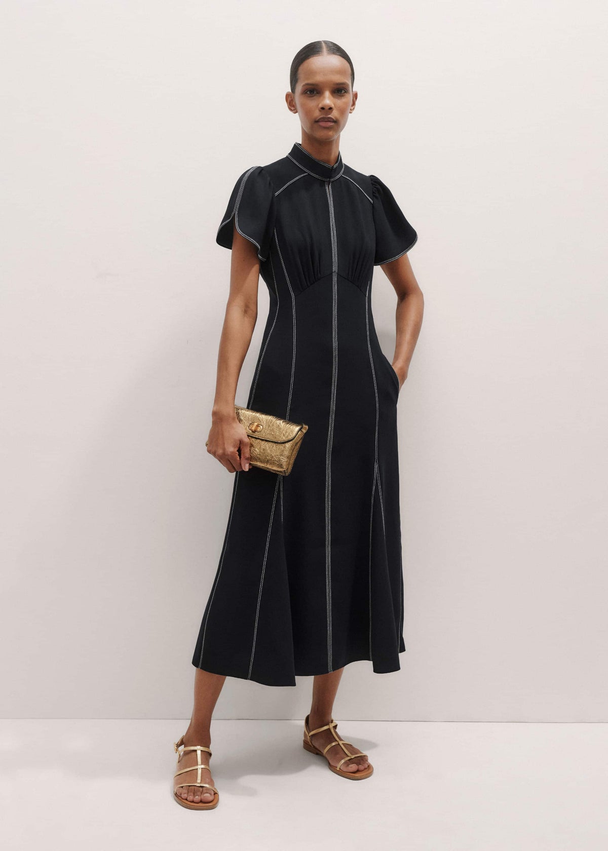 Black Contrast Stitch Midi Dress | ME+EM Clothing