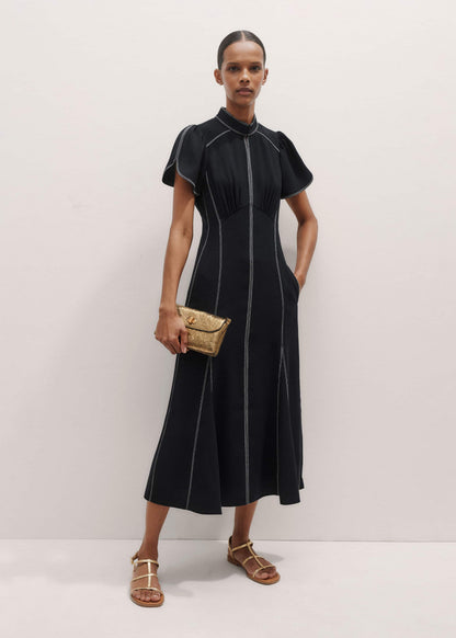 Black Contrast Stitch Midi Dress | ME+EM Clothing
