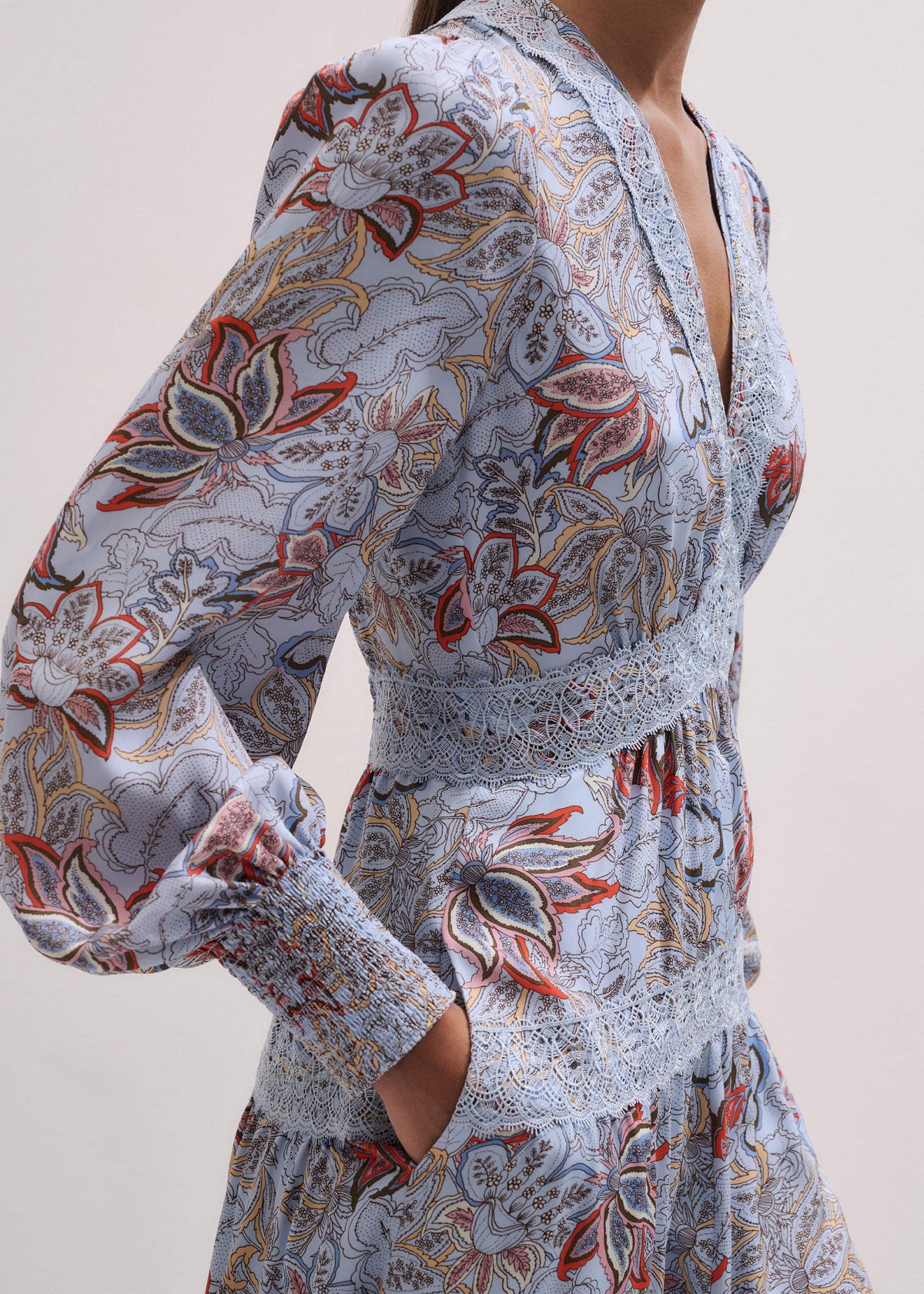 Blue Silk Delicate Paisley Print Fit + Flare Maxi Dress | ME+EM Clothing
