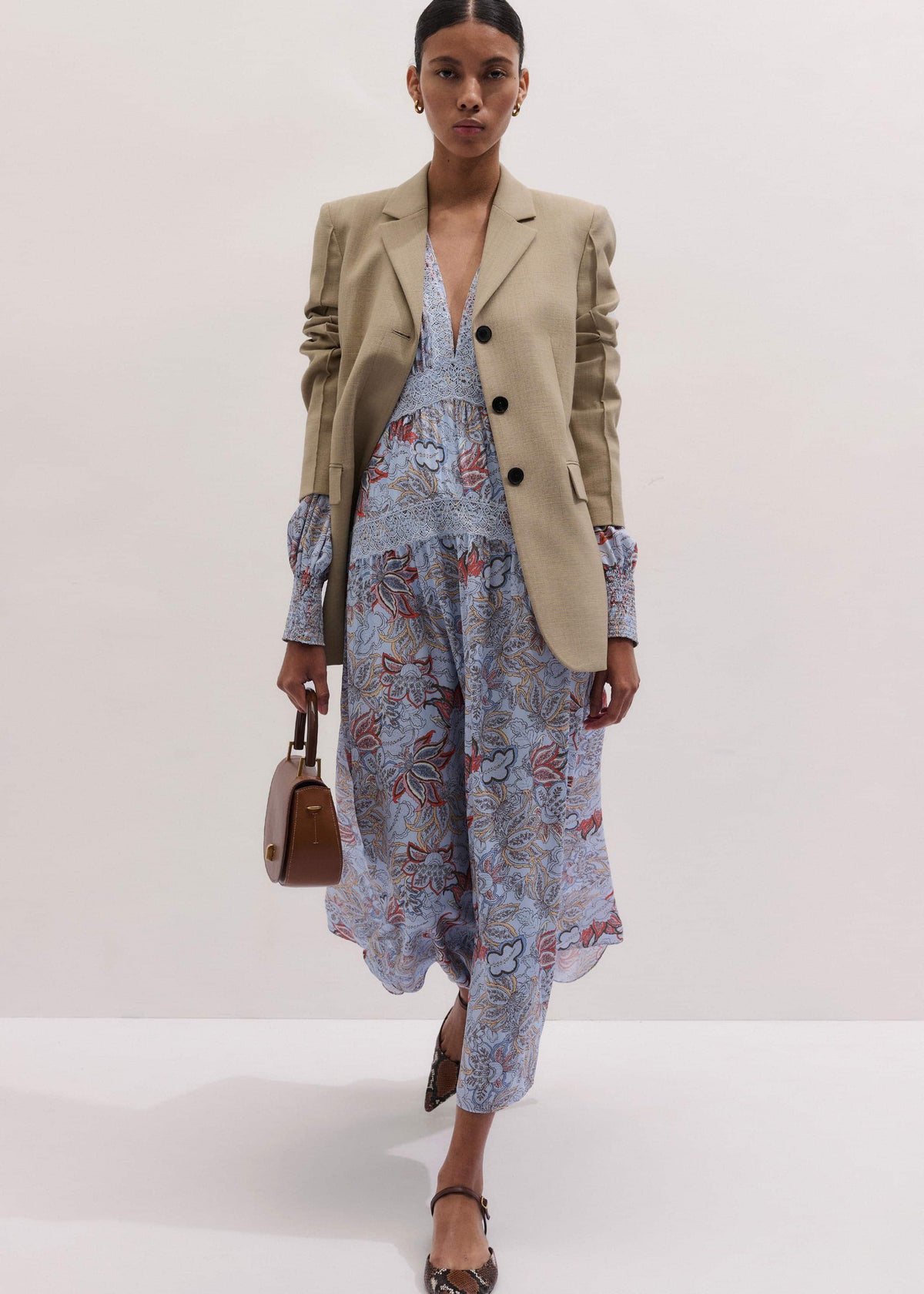 Blue Silk Delicate Paisley Print Fit + Flare Maxi Dress | ME+EM Clothing