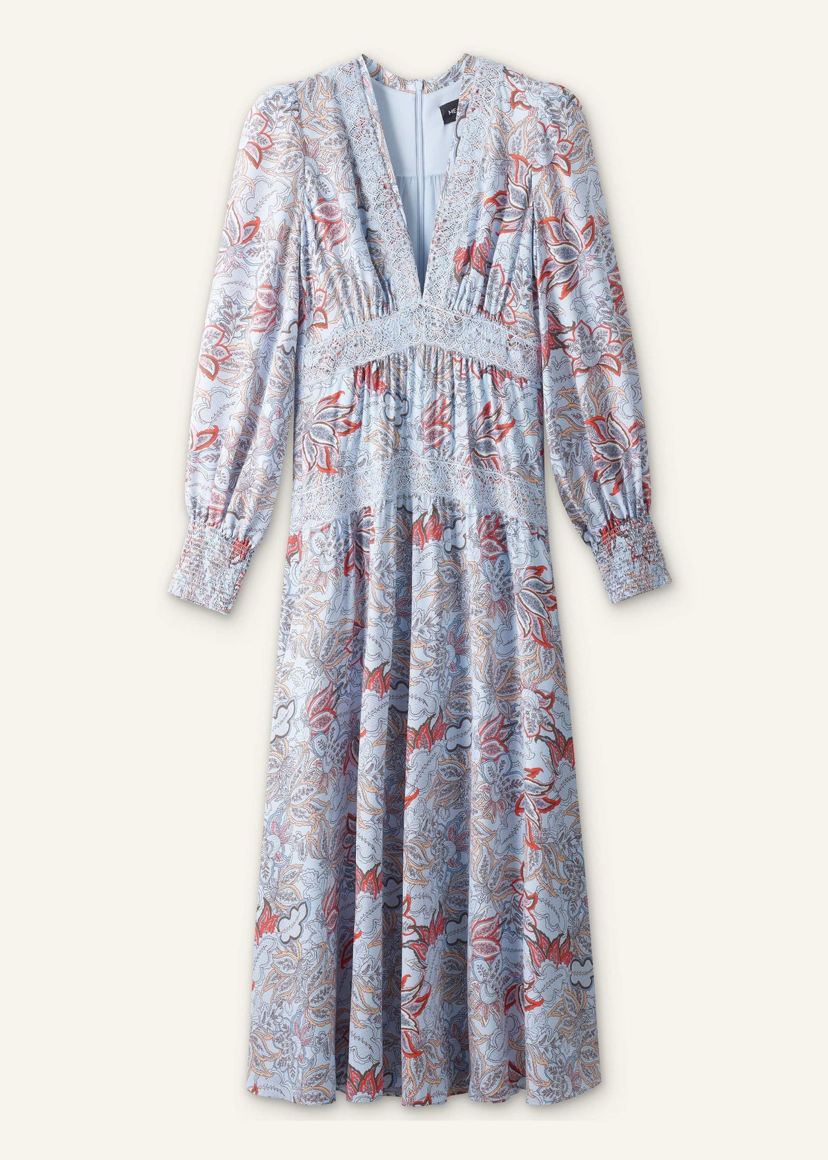 Blue Silk Delicate Paisley Print Fit + Flare Maxi Dress | ME+EM Clothing