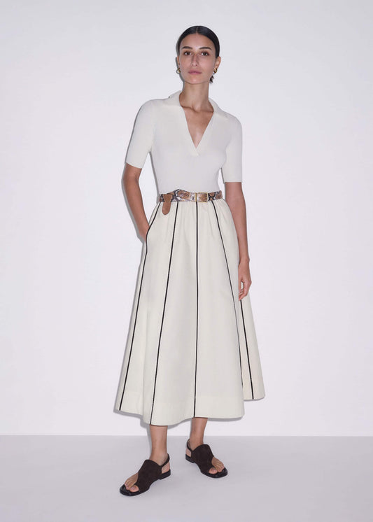 Cream Mixed Media Fit And Flare Midi Dress + Belt | ME+EM Clothing
