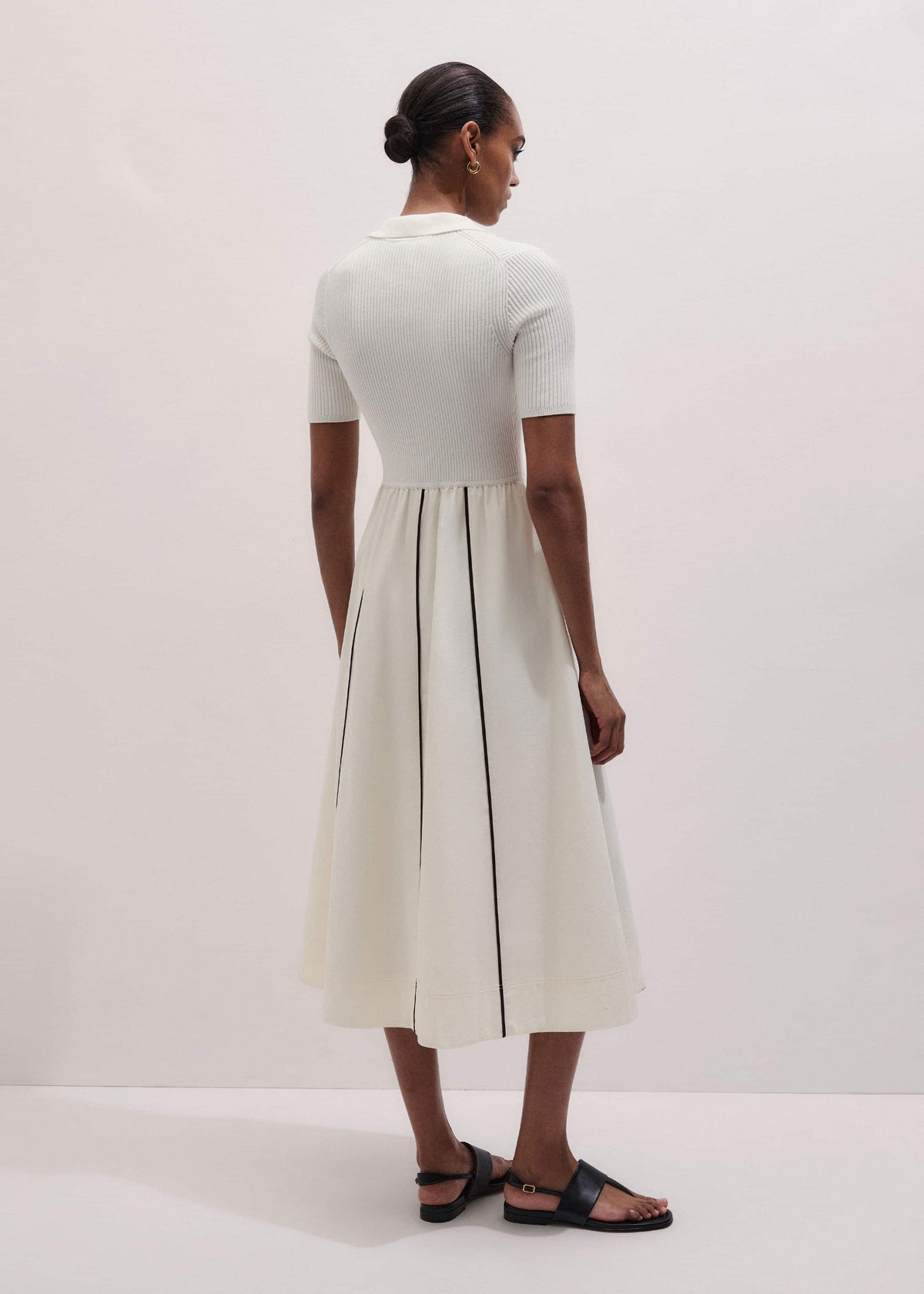 Cream Mixed Media Fit And Flare Midi Dress + Belt | ME+EM Clothing