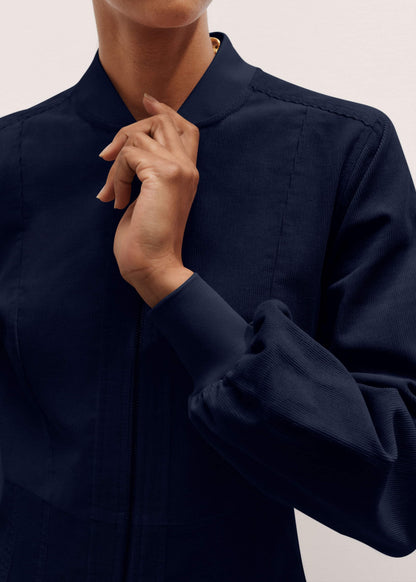 Navy Cotton Cord Pleated Midi Dress | ME+EM Clothing