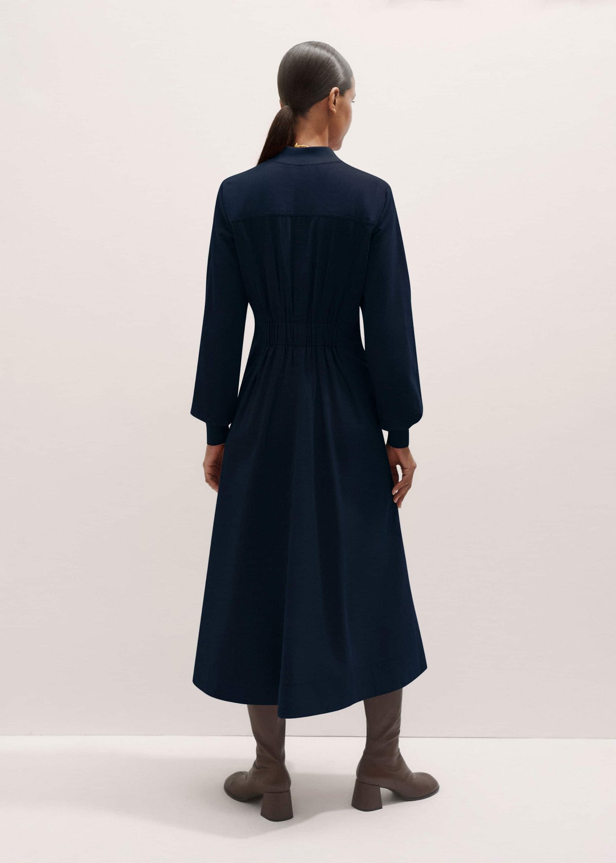 Navy Cotton Cord Pleated Midi Dress | ME+EM Clothing