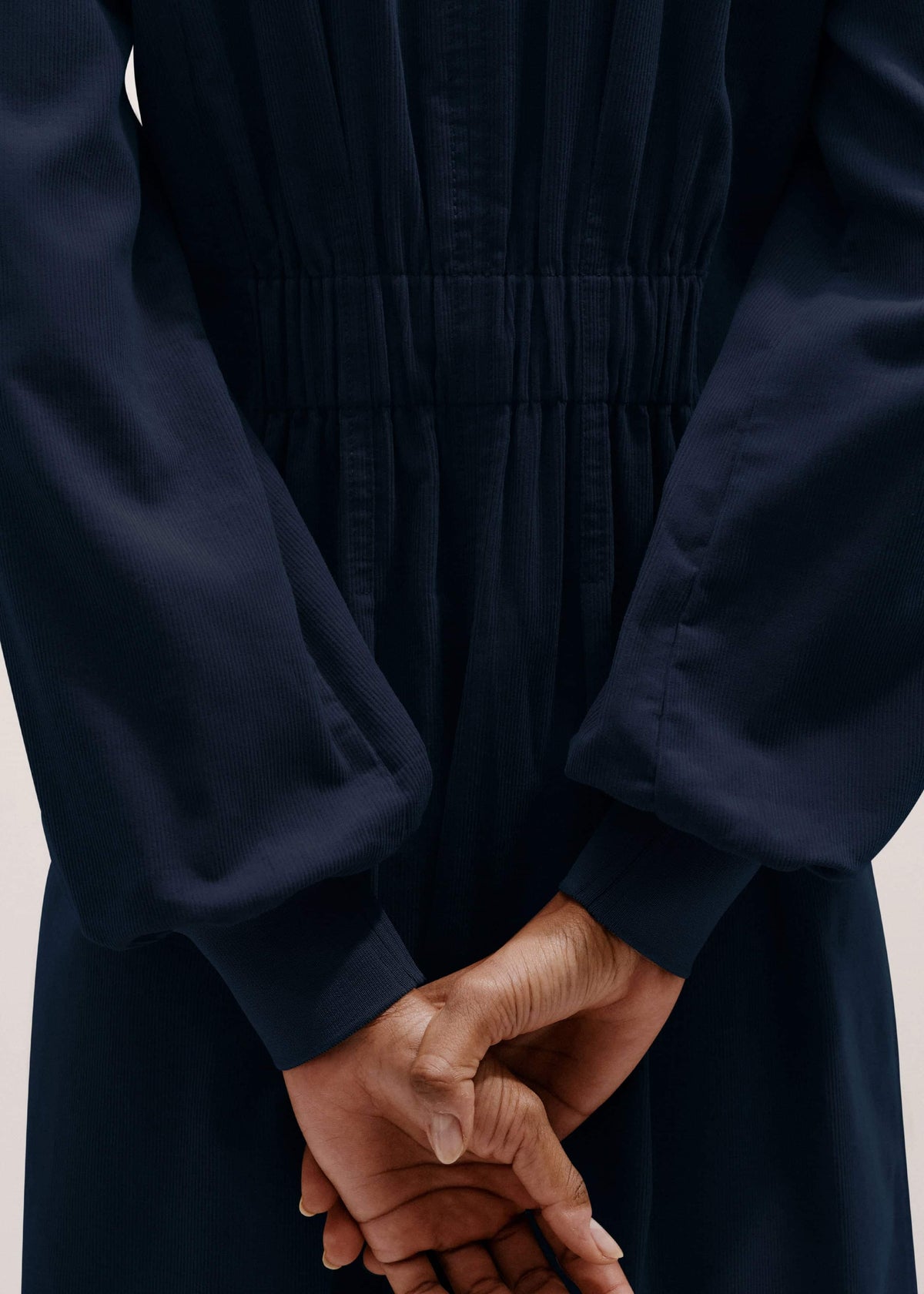 Navy Cotton Cord Pleated Midi Dress | ME+EM Clothing