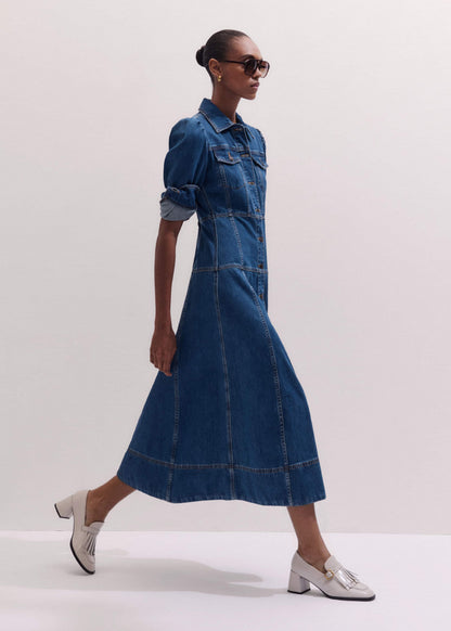 Blue Panelled Fit + Flare Midi Dress | ME+EM Clothing