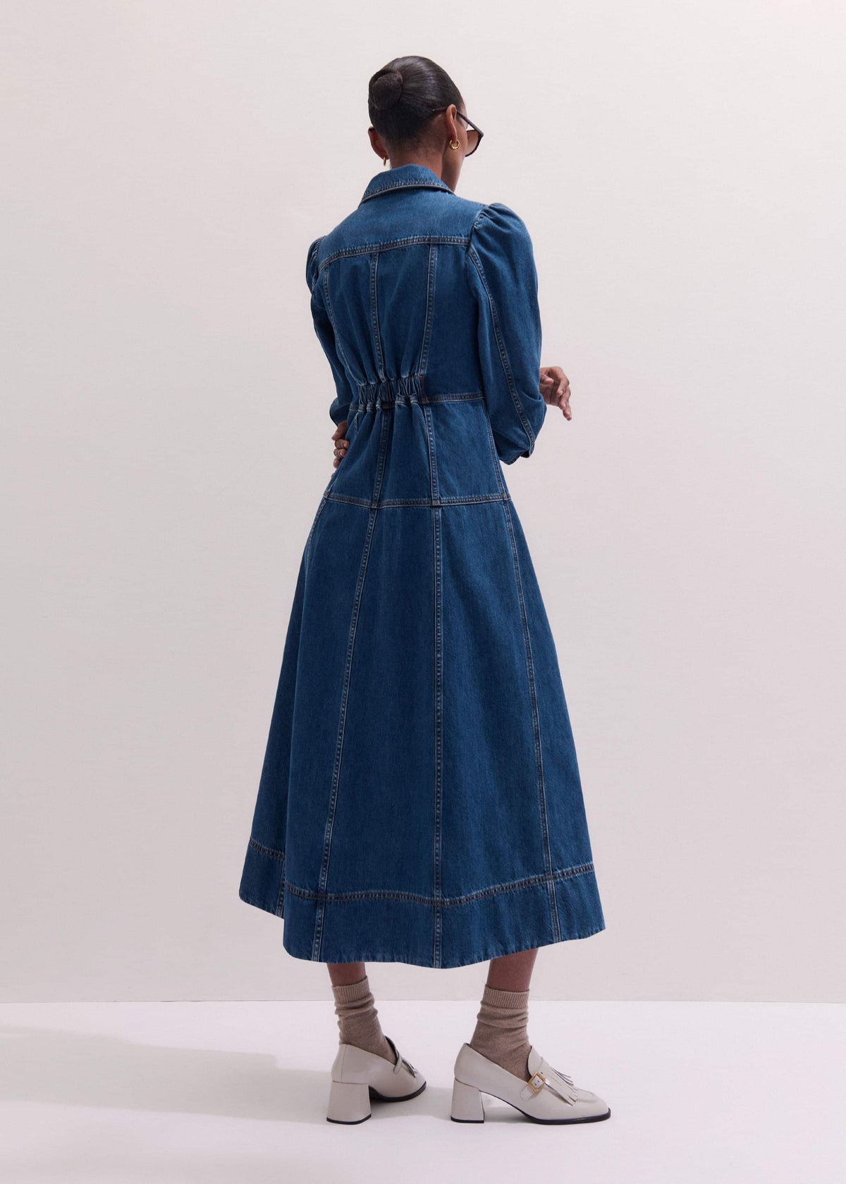 Blue Panelled Fit + Flare Midi Dress | ME+EM Clothing