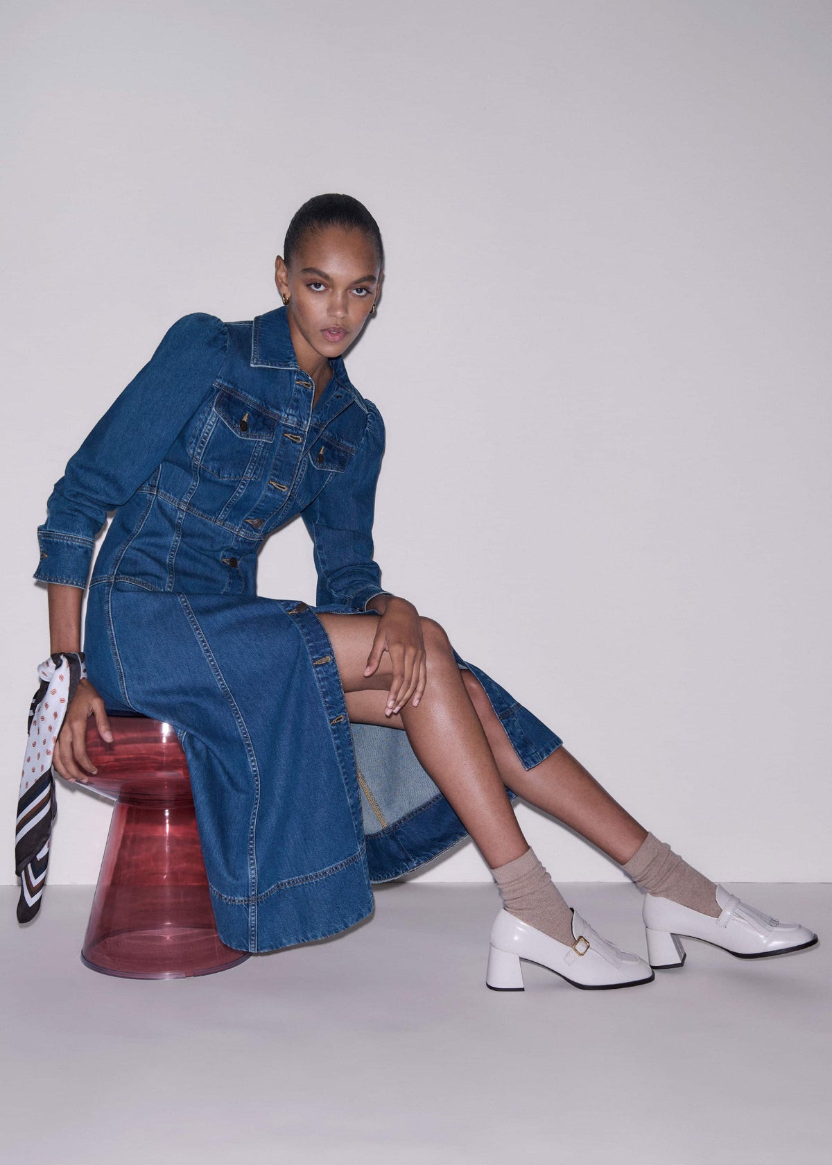 Blue Panelled Fit + Flare Midi Dress | ME+EM Clothing