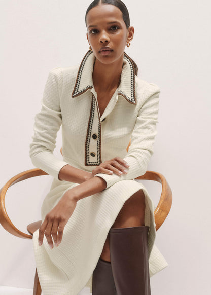 Cream Crochet Trim Fit and Flare Midi Dress | ME+EM Clothing