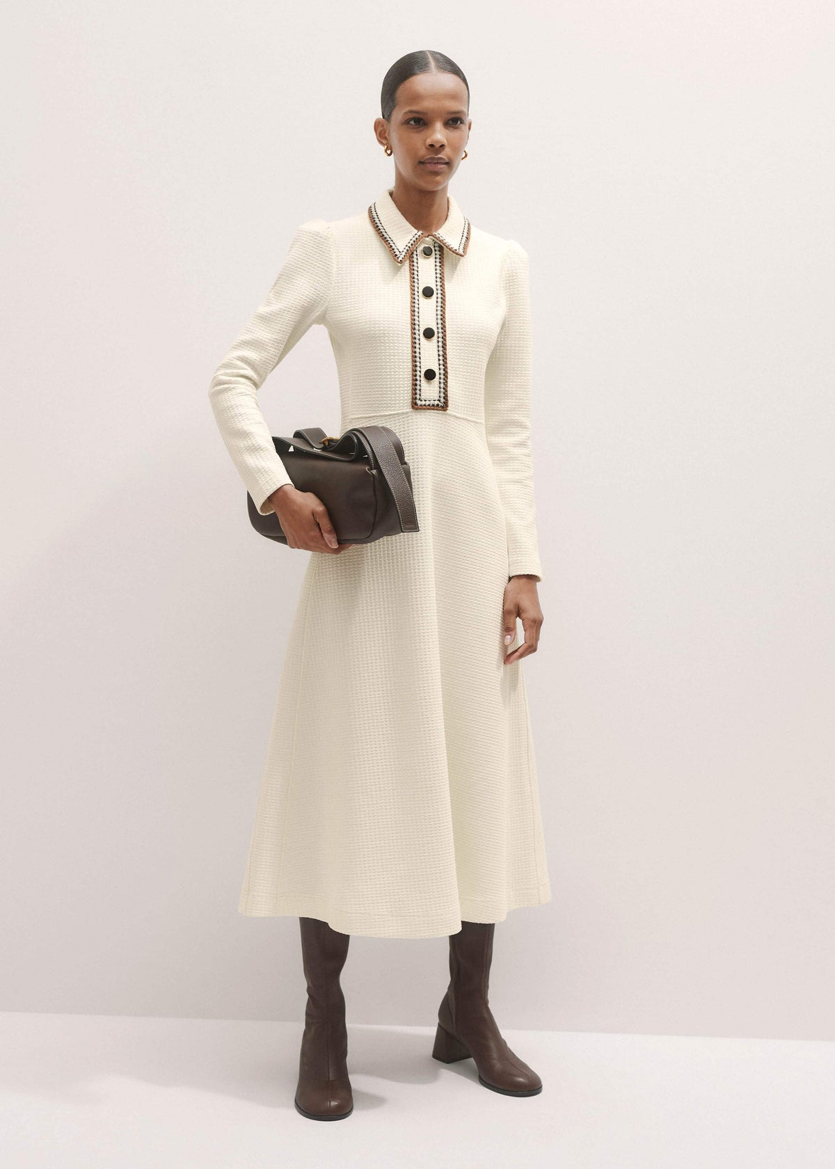 Cream Crochet Trim Fit and Flare Midi Dress | ME+EM Clothing
