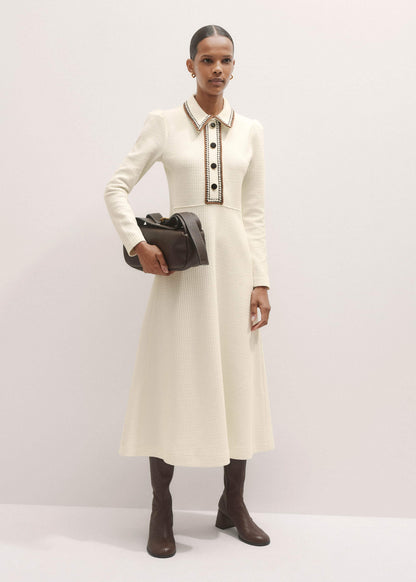 Cream Crochet Trim Fit and Flare Midi Dress | ME+EM Clothing