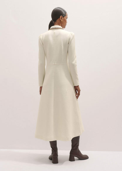 Cream Crochet Trim Fit and Flare Midi Dress | ME+EM Clothing