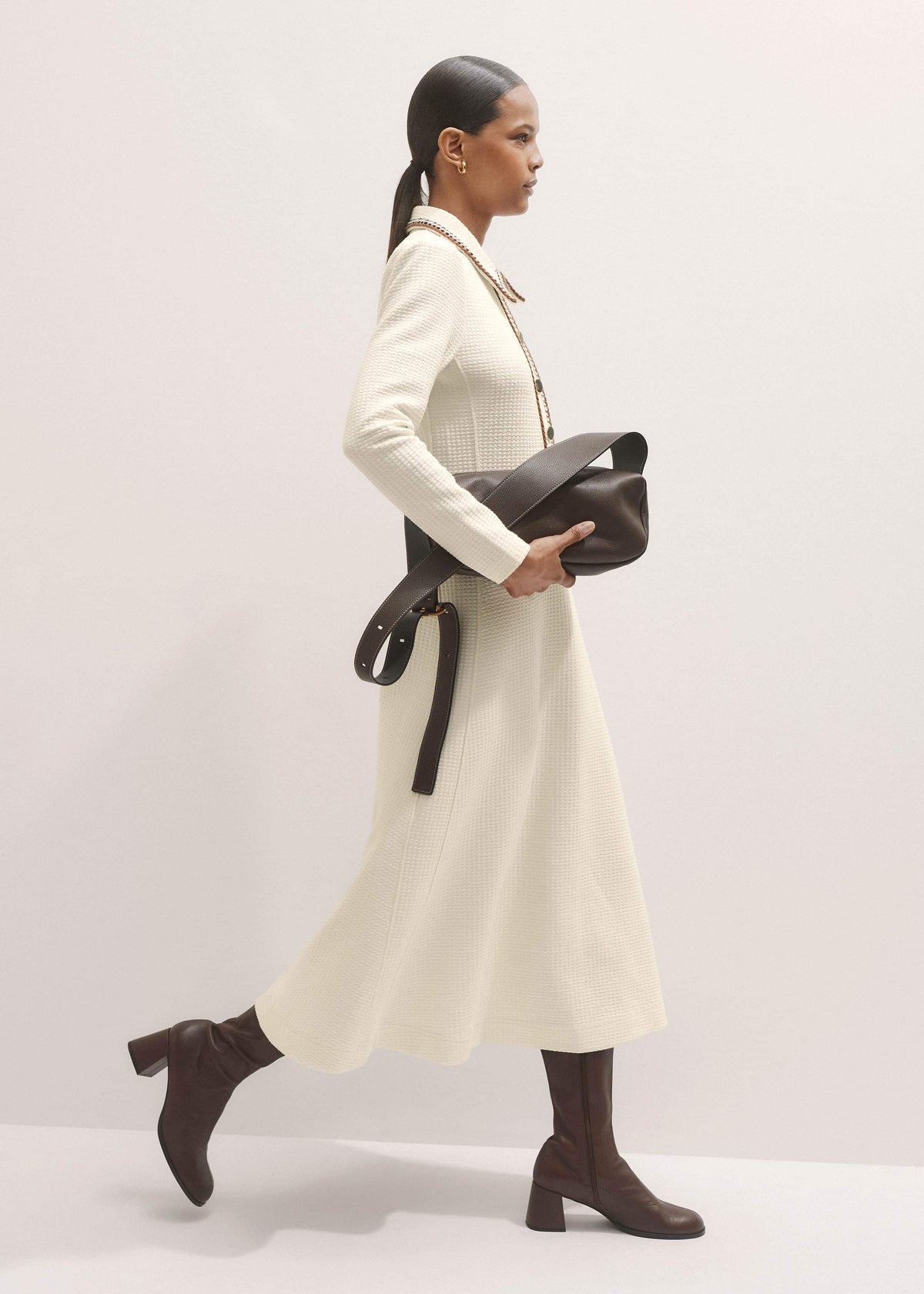 Cream Crochet Trim Fit and Flare Midi Dress | ME+EM Clothing