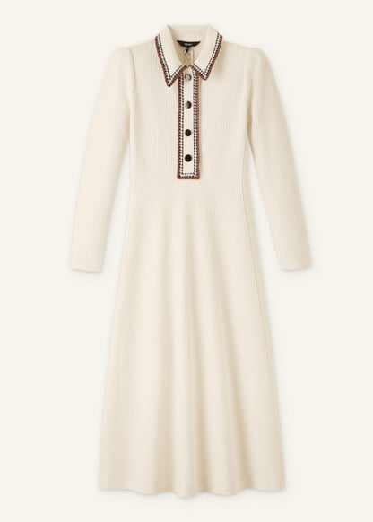 Cream Crochet Trim Fit and Flare Midi Dress | ME+EM Clothing