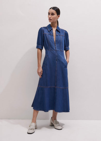 Blue Fluid Fit + Flare Midi Dress + Belt | ME+EM Clothing