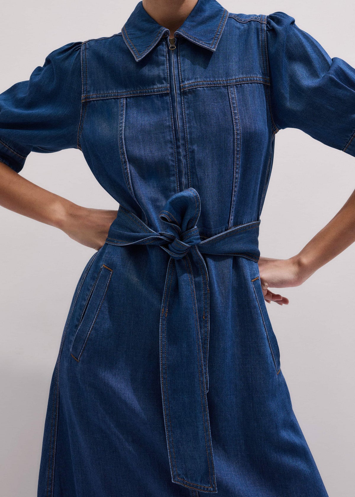 Blue Fluid Fit + Flare Midi Dress + Belt | ME+EM Clothing