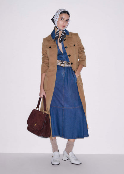 Blue Fluid Fit + Flare Midi Dress + Belt | ME+EM Clothing