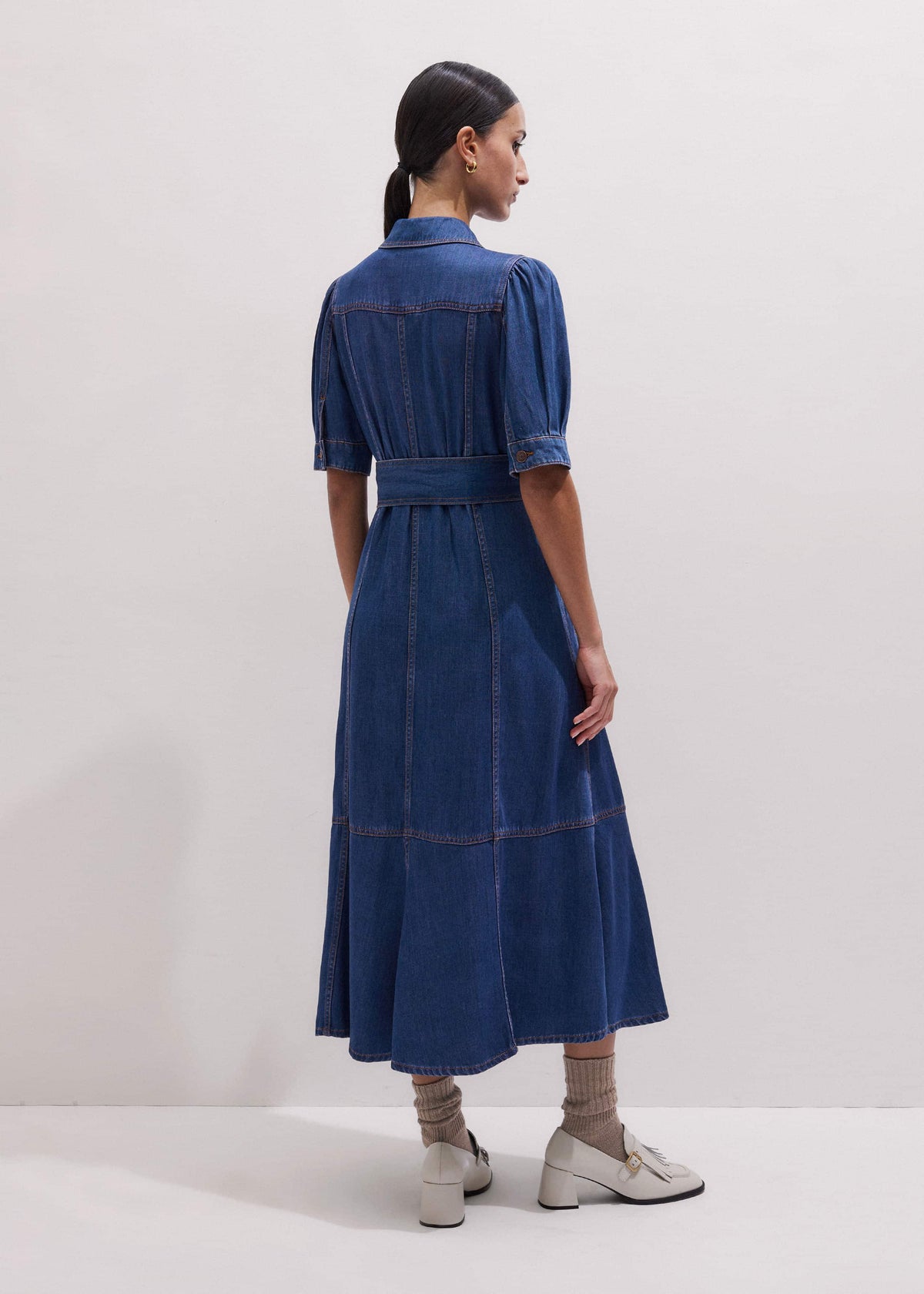 Blue Fluid Fit + Flare Midi Dress + Belt | ME+EM Clothing