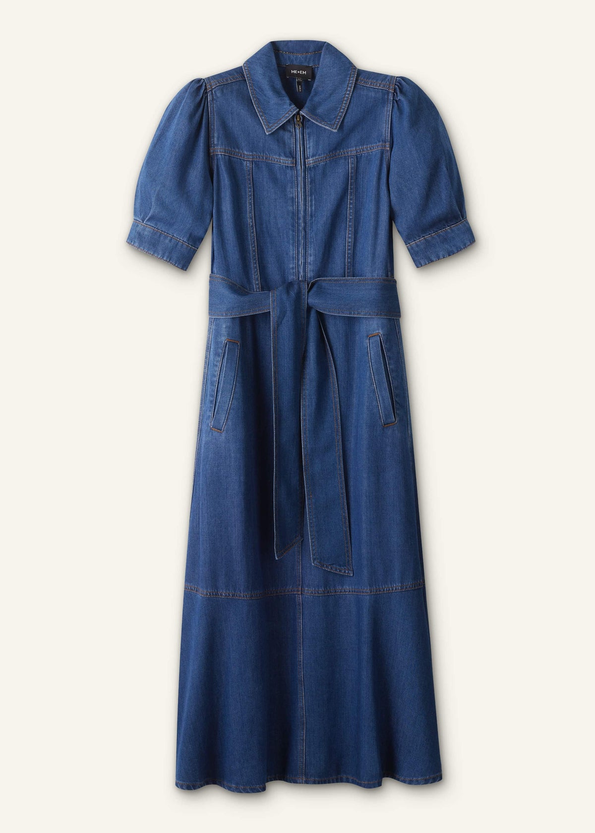 Blue Fluid Fit + Flare Midi Dress + Belt | ME+EM Clothing