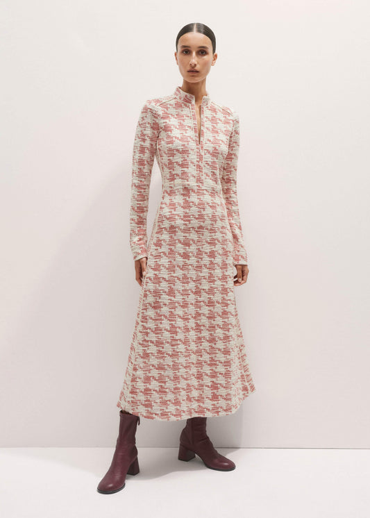 Red Exaggerated Houndstooth Midi Dress | ME+EM Clothing