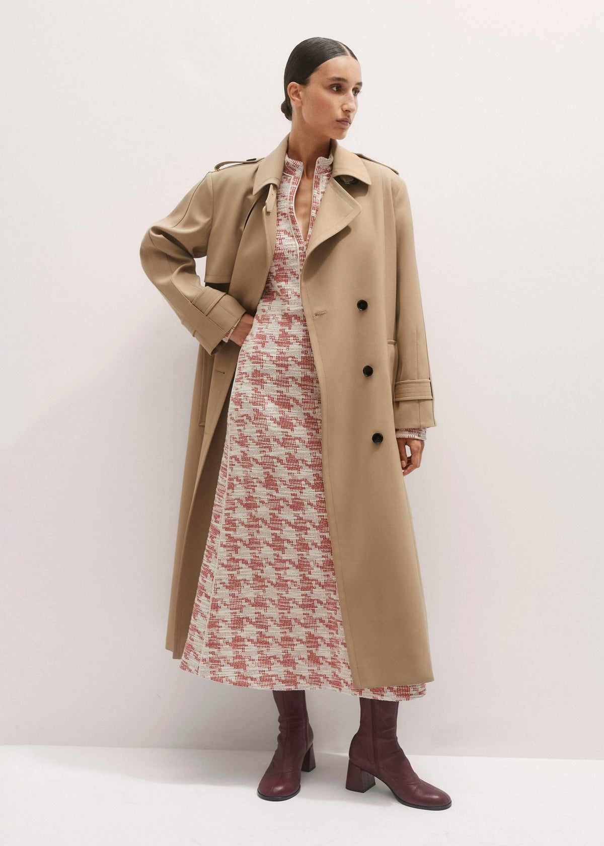 Red Exaggerated Houndstooth Midi Dress | ME+EM Clothing