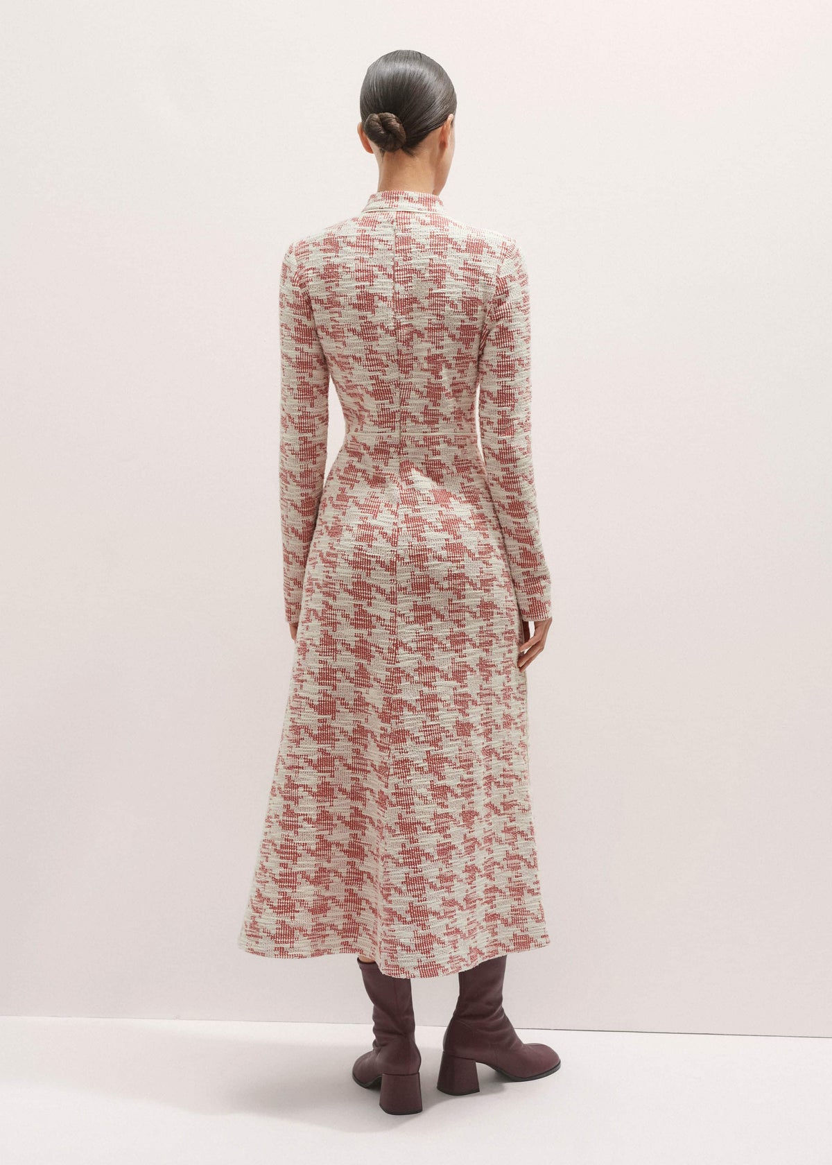 Red Exaggerated Houndstooth Midi Dress | ME+EM Clothing