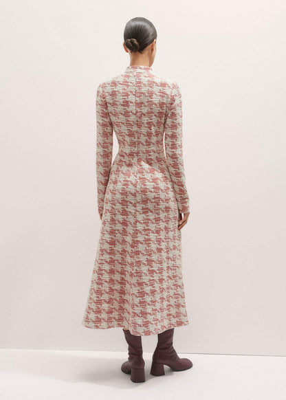 Red Exaggerated Houndstooth Midi Dress | ME+EM Clothing