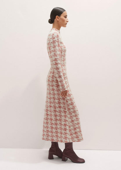 Red Exaggerated Houndstooth Midi Dress | ME+EM Clothing