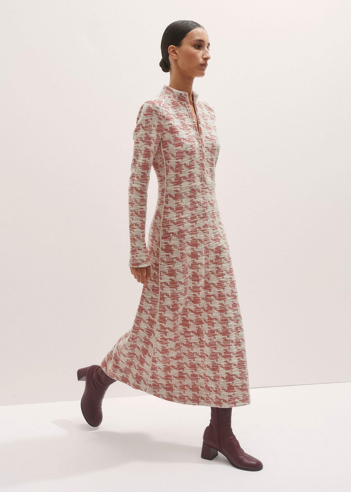 Red Exaggerated Houndstooth Midi Dress | ME+EM Clothing