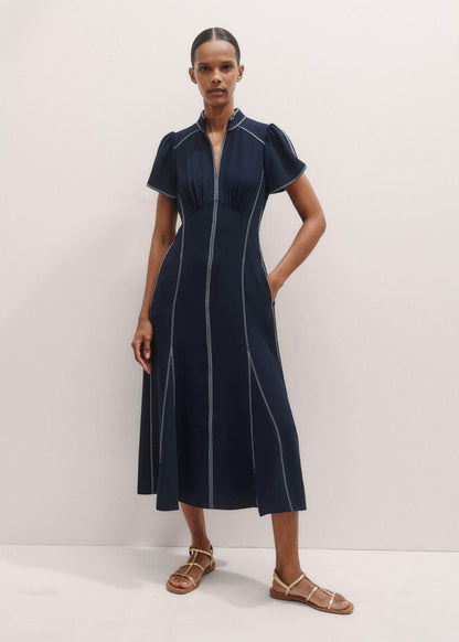 Navy Contrast Stitch Midi Dress | ME+EM Clothing