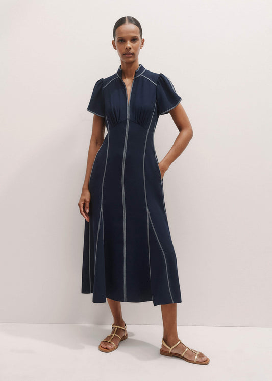 Navy Contrast Stitch Midi Dress | ME+EM Clothing