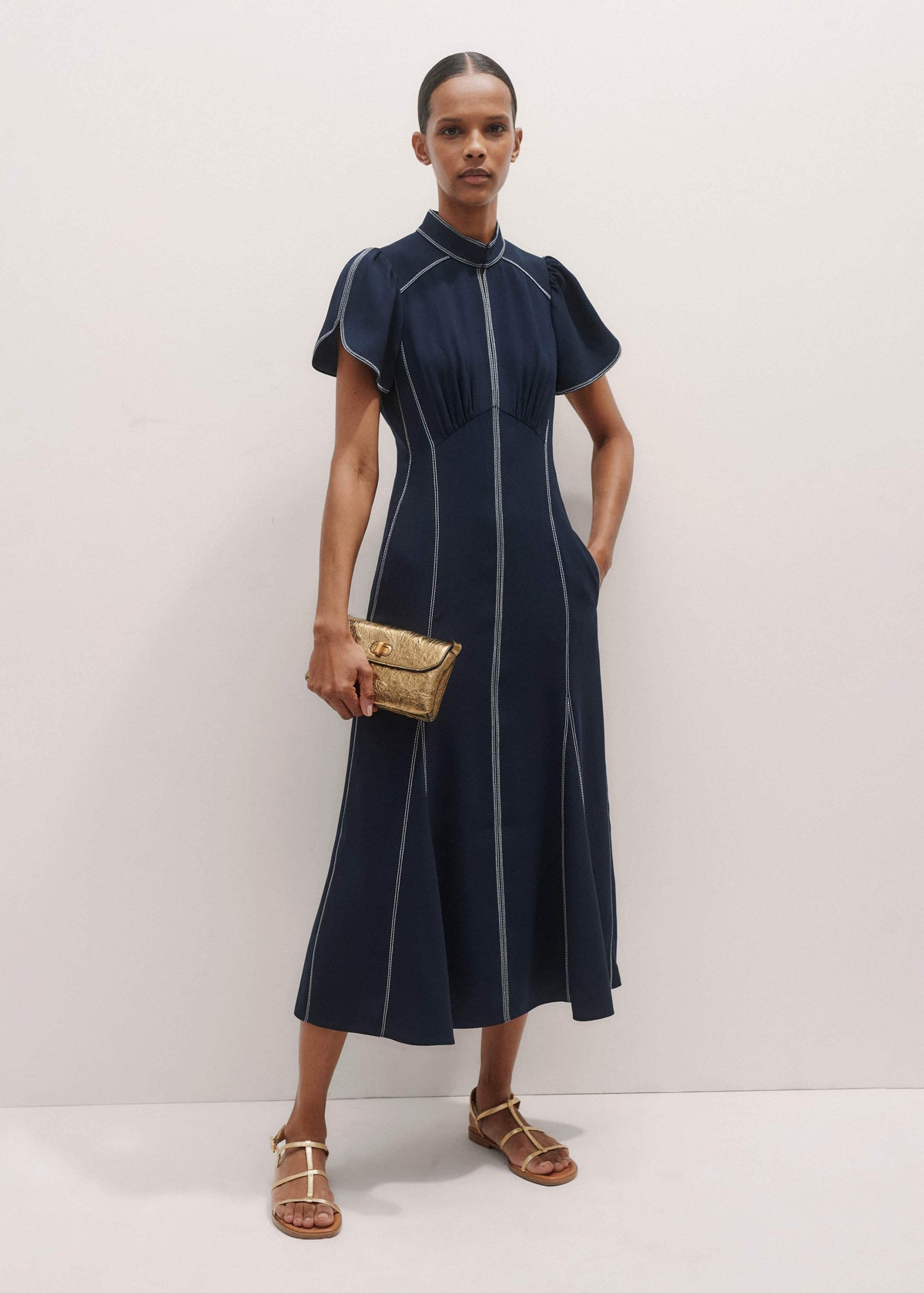 Navy Contrast Stitch Midi Dress | ME+EM Clothing